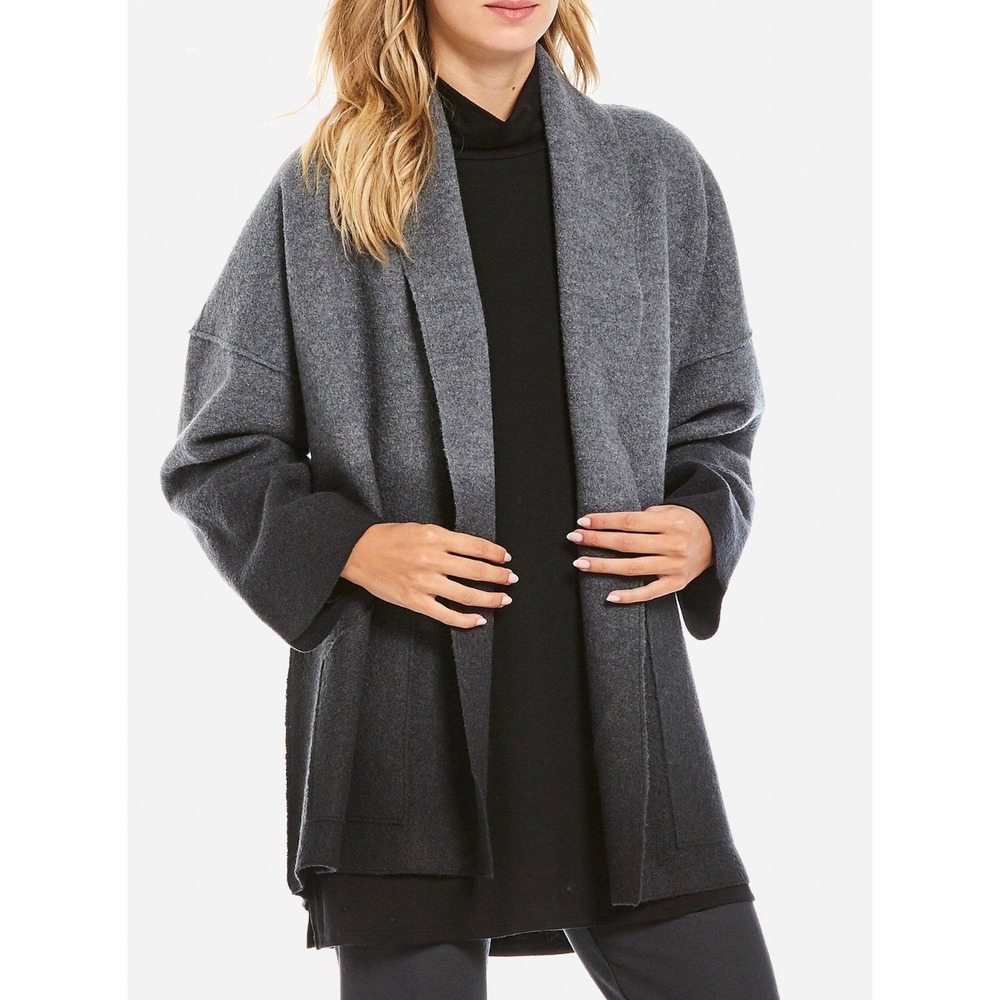 Eileen Fisher Ombre Boiled Wool Kimono Jacket XL Ash Black Italian Yarn